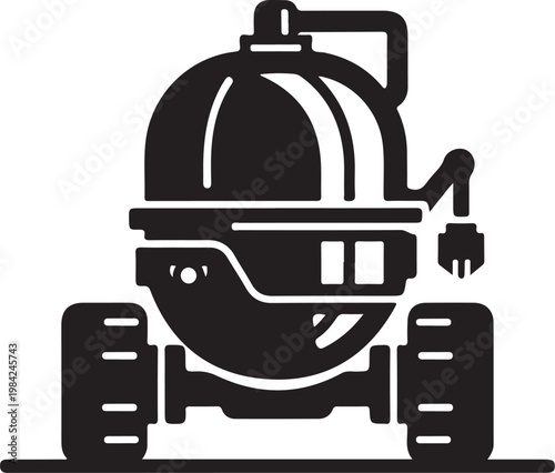 Black vacuum cleaner icon, cleaning tool symbol, industrial suction device, vector illustration