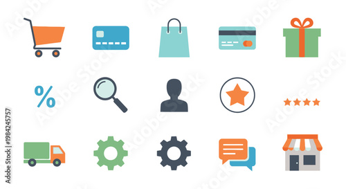 A collection of colorful icons representing shopping finance and services including a human silhouette high quality professional detailed modern elegant stylish