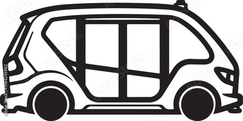 Black and white electric car, eco-friendly vehicle, futuristic transportation, minimalist design