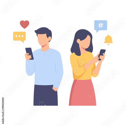 Man and Woman Using Smartphones for Social Media Communication and Online Interaction
