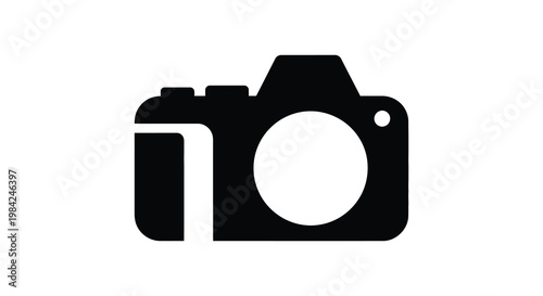 A stark black silhouette of a classic single lens reflex camera against a white background silhouette high quality professional detailed modern elegant
