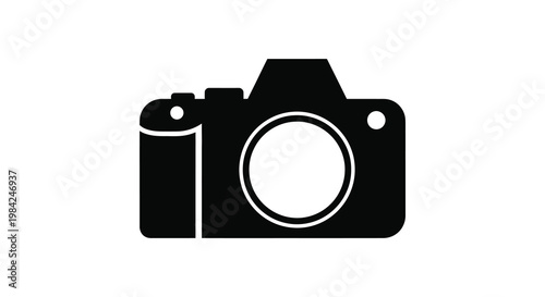 A striking black silhouette depicts a vintage single lens reflex camera showcasing classic photographic equipment silhouette high quality professional detailed modern elegant