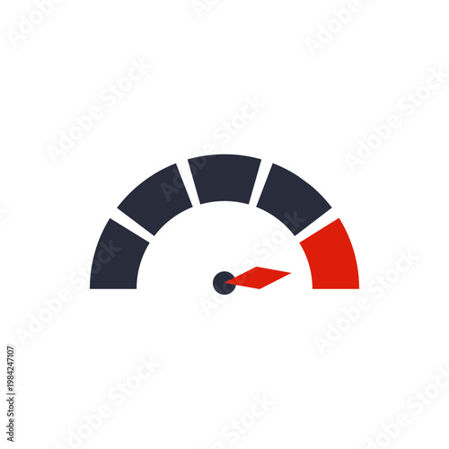 Gauge indicator with right red sector on white background.