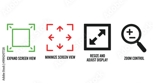 Display control icons showing screen options and zoom functionality