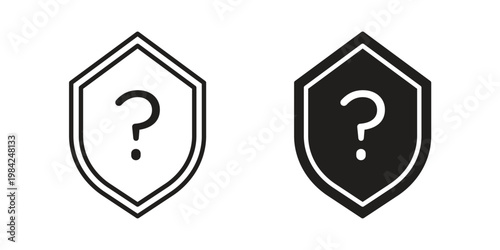 Shield interrogation icon simple black and white line and clip art illustrations