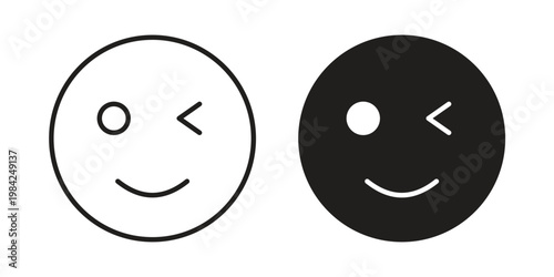 Smile wink icon simple black and white line and clip art illustrations