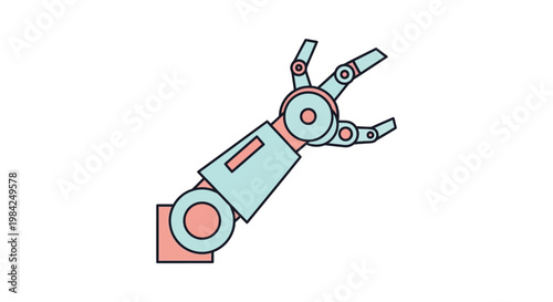 A colorful illustration depicts a robotic arm with a gripping claw showcasing futuristic technology in a minimalist silhouette high quality professional