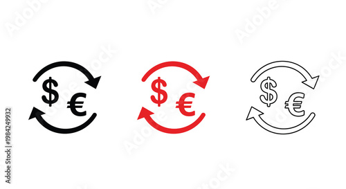 Currency exchange icons depicting us dollar and euro conversion