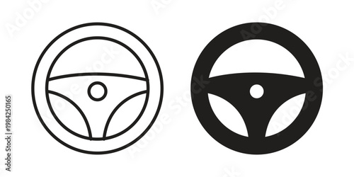 Steering wheel icon simple black and white line and clip art illustrations