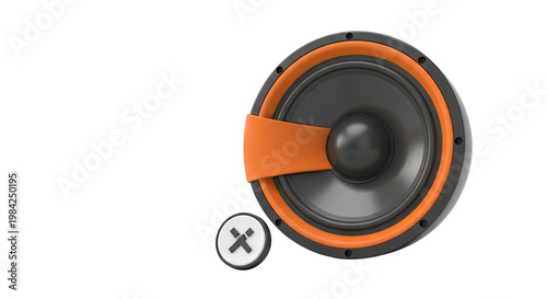 Modern Speaker with Orange Trim and Mute Icon