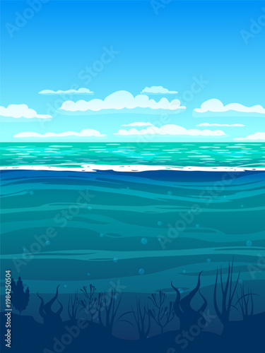 Underwater ocean sea. Deep water, underwater ocean