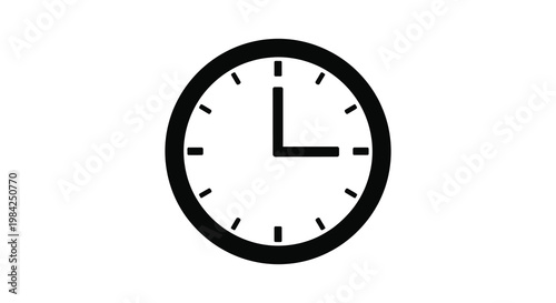 A classic circular wall clock displays the time at approximately ten after twelve presented as a silhouette high quality professional detailed