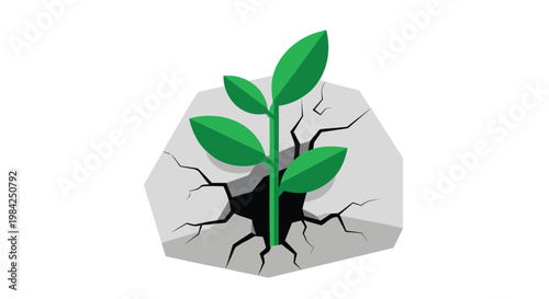 A powerful symbol of resilience a vibrant green sprout breaking through a cracked grey rock, demonstrating strength and new beginnings against adversity