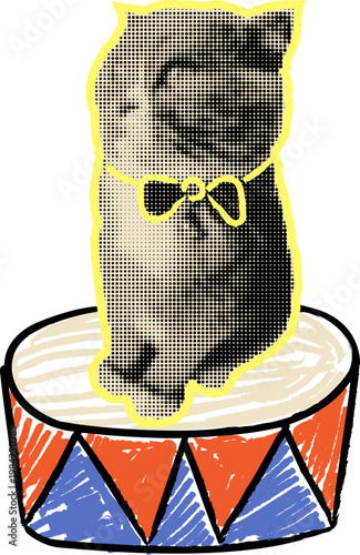 Halftone Cat on Circus Pedestal