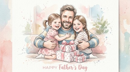 Happy Father's Day watercolor style family