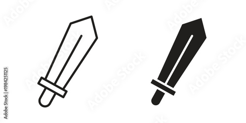 Sword icon simple black and white line and clip art illustrations