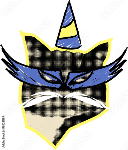 Halftone Cat in Mask