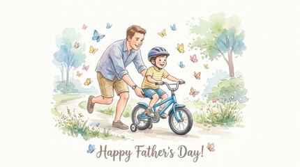 Happy Father's Day bicycle learning illustration