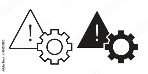 Technical warning icon simple black and white line and clip art illustrations