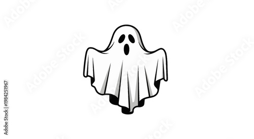 A white sheet ghost illustration with a screaming open mouth and black outlines, isolated on a plain white background, featuring a classic Halloween phantom design with flowing fabric.