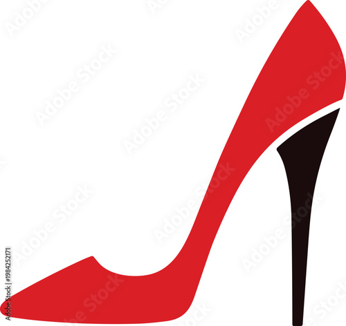 Red high heel shoe flat illustration fashion footwear elegance style glamour luxury woman accessory modern design isolated icon