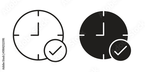 Time check icon simple black and white line and clip art illustrations