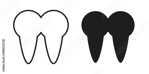 Tooth icon simple black and white line and clip art illustrations