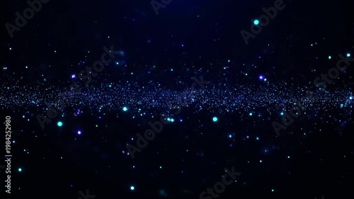 Deep blue starfield with a horizontal band of dense glowing particles across center, tiny sparkling lights on dark background
