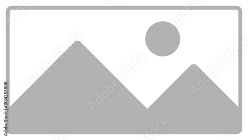 Neutral gray photo placeholder icon with mountains and sun in rounded frame on light gray background. Vector symbol for missing image, gallery preview, upload empty state, web and app UI.