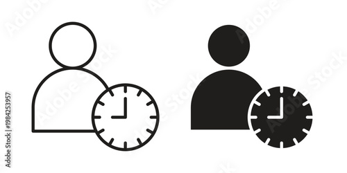 User time icon simple black and white line and clip art illustrations