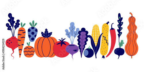 Collection of assorted organic vegetables and root crops with vegetables nutrition vegetarian agriculture colorful illustration ingredient culinary seasonal wholesome botanical