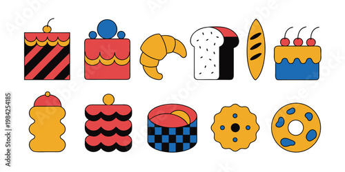 Set of assorted fresh baked goods and pastries with croissant delicious breakfast confectionery blueberries illustration colorful patisserie indulgence pastries bakeshop sweetness