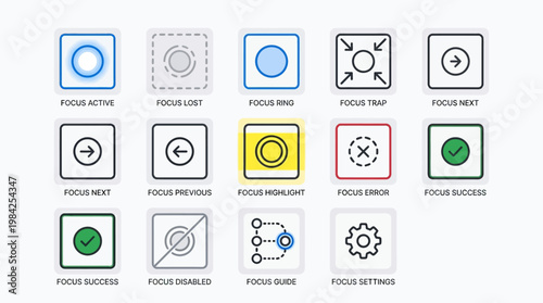 Collection of Focus and Settings Icons for User Interface Design.