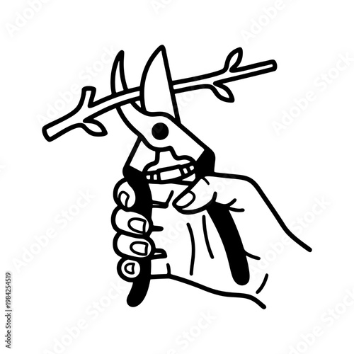 園芸用ハサミを持つ手のラインアイコン