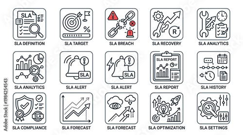 Service Level Agreement SLA Icons Collection Business Management Concepts.