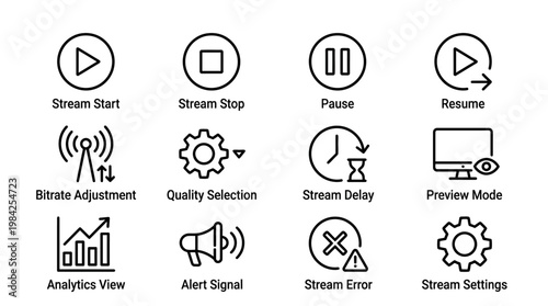 Set of Streaming Icons for Broadcast and Online Media Control.