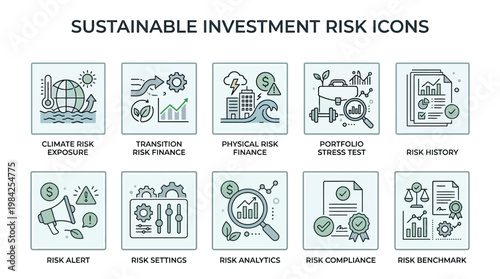 Sustainable Investment Risk Icons Collection.
