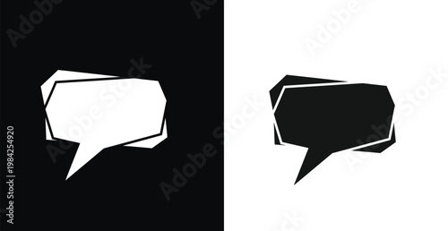 A black and white illustration of two speech bubbles on contrasting backgrounds