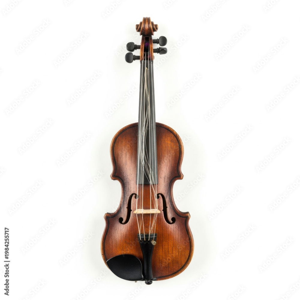 Fototapeta premium Classic Antique Wooden Violin with Broken Strings Isolated on a Pure White Background