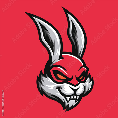 An anthropomorphic rabbit with sharp teeth and glowing eyes displays an aggressive and menacing expression.