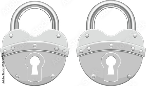 Lock Vector Set Featuring Silver Padlocks with Simple Design for Security, Protection, and Digital Illustration