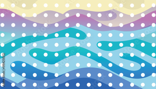 Abstract wavy lines and polka dots create a vibrant, colorful background with a sense of movement and playfulness.