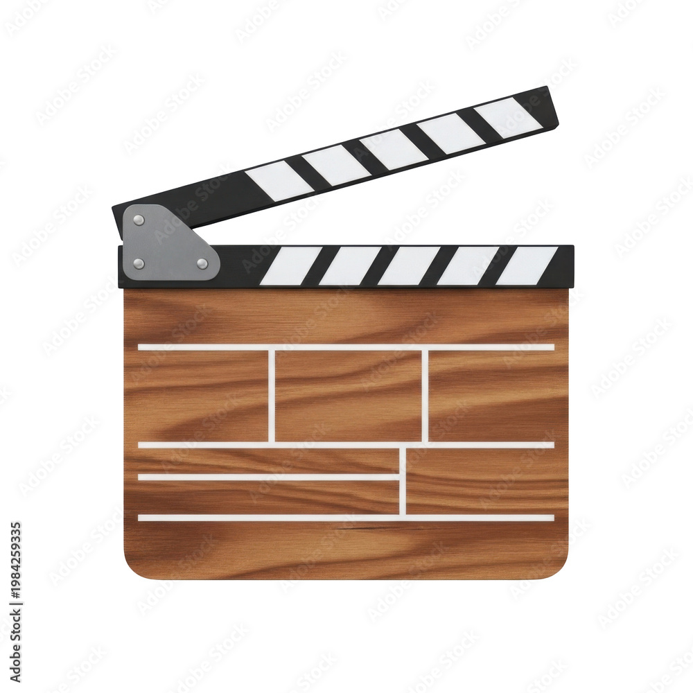 Fototapeta premium Wooden Movie Clapperboard Slate Isolated on White Background for Film and Video Production