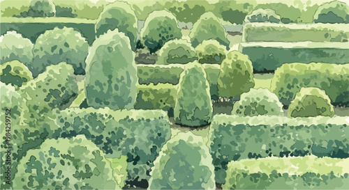 Green Topiary Garden with Manicured Shrubs and Hedges