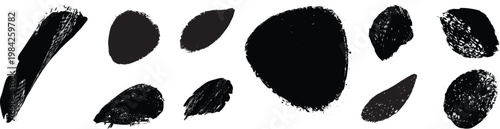 Distorted irregular shapes collection . Oval shapes design . Textured blobs . Trendy grainy shapes set . Graph print texture .Stamp effect .Grunge texture . Distressed element .vector
