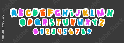 Cute alphabet cutouts in paper font style, ideal for children's crafts, scrapbook designs. Collage vector illustration.