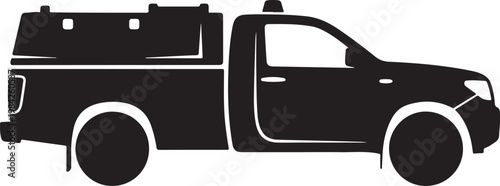 Black pickup truck vector, silhouette vehicle icon, utility truck graphic, transportation illustration