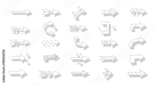 Gray arrows, various pointing right various symbols directional signs