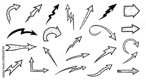Hand-drawn arrows, black and white, various styles and directions