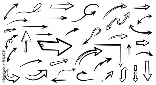 Hand-drawn arrows, black and white, various directions and styles